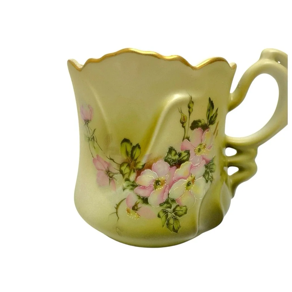 Vintage Nippon Porcelain Hand Painted Floral Shaving Mug Cup w/Handle